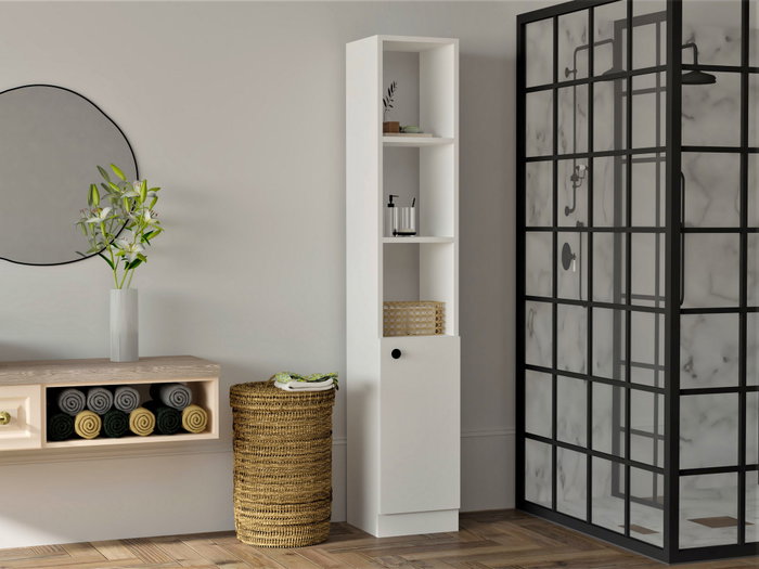 Hanah Home Trend - White Armario de Baño Escandinavo Blanco con Amplio Almacenamiento y Fijación a Pared 170x30x29.6 cm